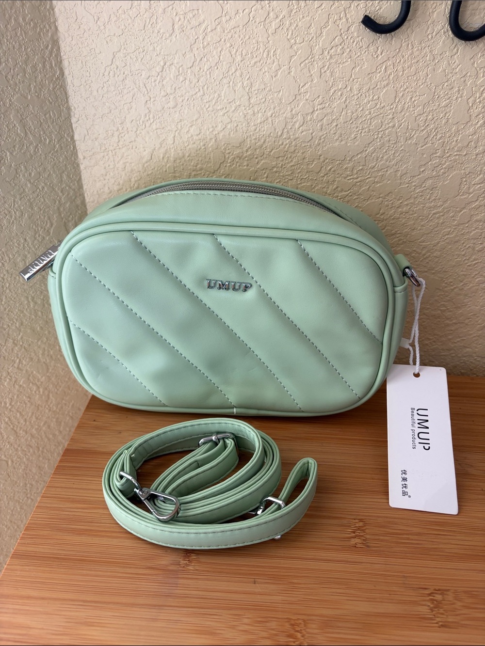UMUP Mint Quilted Mini Crossbody Bag